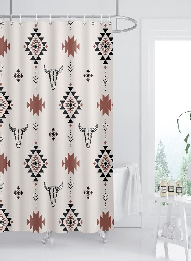 ZXMBF Bull Skull Aztec Shower Curtain Western Tribe Native American Geometric Stripes Boho Abstract Vintage 72Lx72W Inch Bathroom Decor Polyester Waterproof Fabric with 12 Plastic Hooks - Image 2