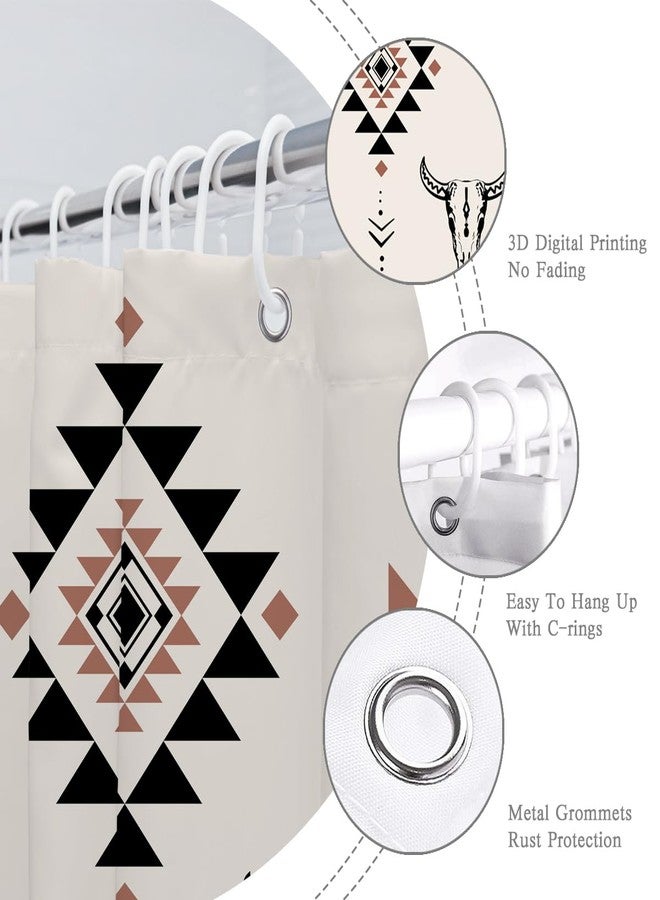 ZXMBF Bull Skull Aztec Shower Curtain Western Tribe Native American Geometric Stripes Boho Abstract Vintage 72Lx72W Inch Bathroom Decor Polyester Waterproof Fabric with 12 Plastic Hooks - Image 5