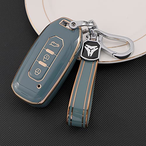 SANRILY Golden-Edge Soft Key Fob Cover for Ford Territory 2023 2022 2021 Titanium EV Key Keyless 3 Button Key Case Shell with TPU Keychain Gray-Blue - Image 2