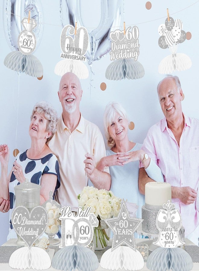 Fangleland 8Pcs 60th Diamond Wedding Anniversary Table Honeycomb Centerpieces Decorations, Romantic 60th Wedding Anniversary Cheer to 60 Years Table Toppers Decors - Image 3
