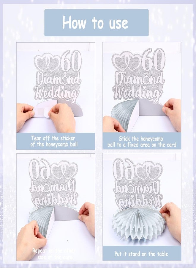 Fangleland 8Pcs 60th Diamond Wedding Anniversary Table Honeycomb Centerpieces Decorations, Romantic 60th Wedding Anniversary Cheer to 60 Years Table Toppers Decors - Image 5