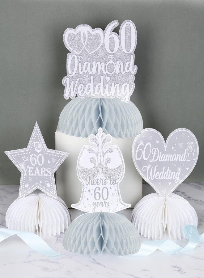 Fangleland 8Pcs 60th Diamond Wedding Anniversary Table Honeycomb Centerpieces Decorations, Romantic 60th Wedding Anniversary Cheer to 60 Years Table Toppers Decors - Image 2