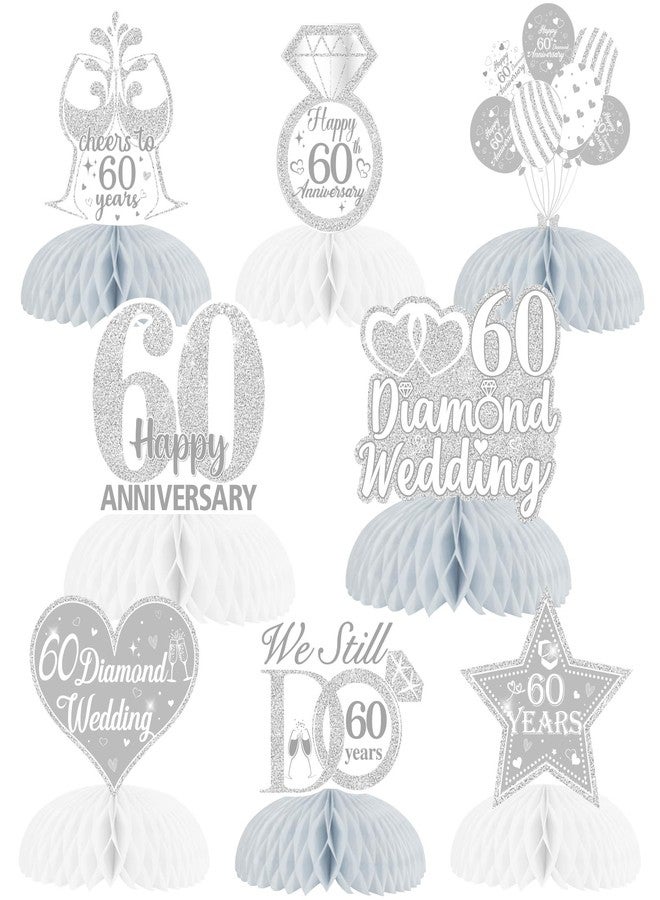 Fangleland 8Pcs 60th Diamond Wedding Anniversary Table Honeycomb Centerpieces Decorations, Romantic 60th Wedding Anniversary Cheer to 60 Years Table Toppers Decors - Image 1