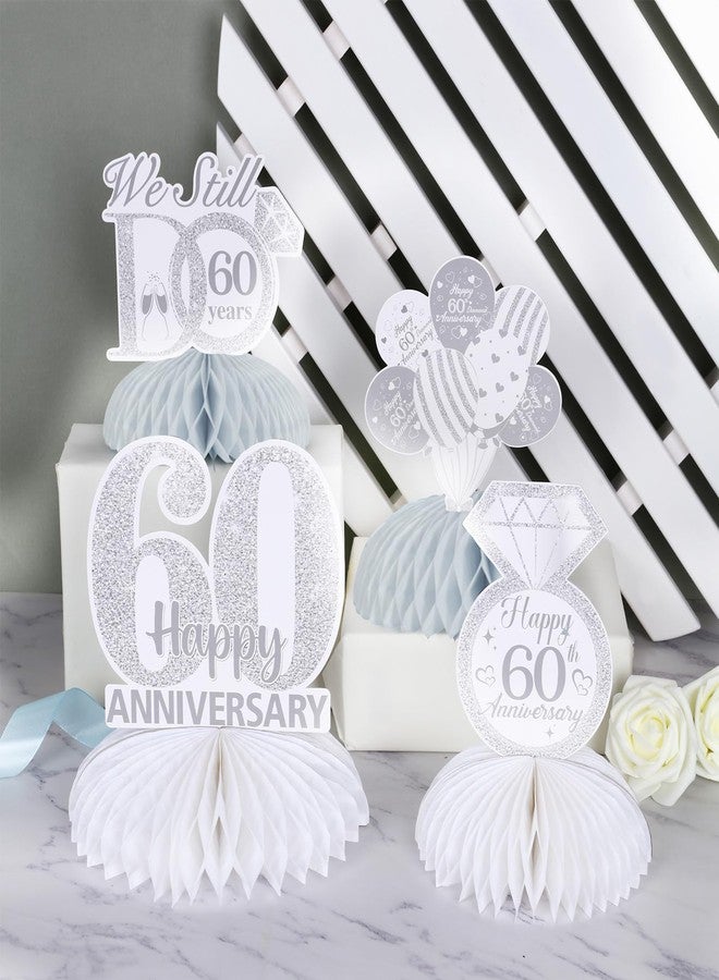 Fangleland 8Pcs 60th Diamond Wedding Anniversary Table Honeycomb Centerpieces Decorations, Romantic 60th Wedding Anniversary Cheer to 60 Years Table Toppers Decors - Image 4