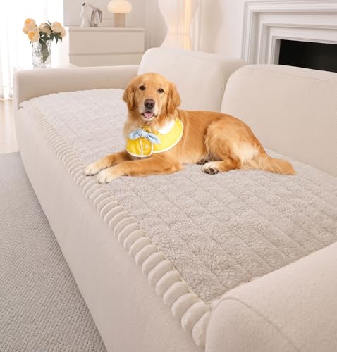 OTOB Couch Covers for Sofa Pet Friendly Washable Non Slip Fuzzy Dog Couch Cover Sofa Slipcovers Love Seat Soft Plush Cozy Furniture Protector Cushion Mat All Seasons Beige 276 x 591 - Image 1