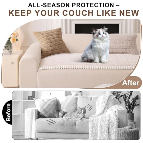 OTOB Couch Covers for Sofa Pet Friendly Washable Non Slip Fuzzy Dog Couch Cover Sofa Slipcovers Love Seat Soft Plush Cozy Furniture Protector Cushion Mat All Seasons Beige 276 x 591 - Image 3