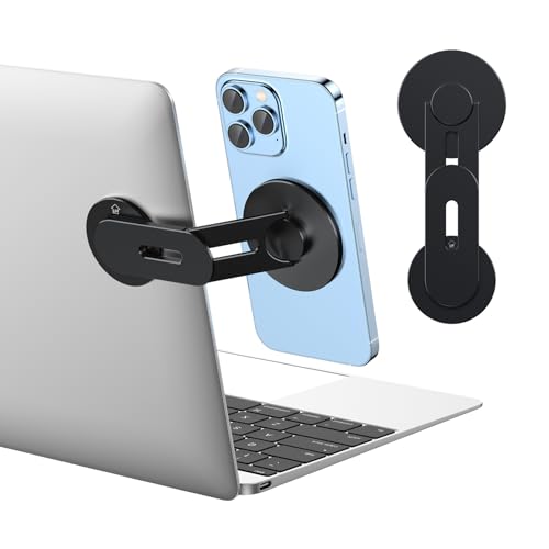 MAGDIGITEH Magnetic Phone Holder for Laptop, MagSafe Laptop Phone Mount for iPhone 17/16/15/14/13/12 & All Phones, 180°Adjustable Phone Side Mount for Monitors for Tesla (Black) - Image 1