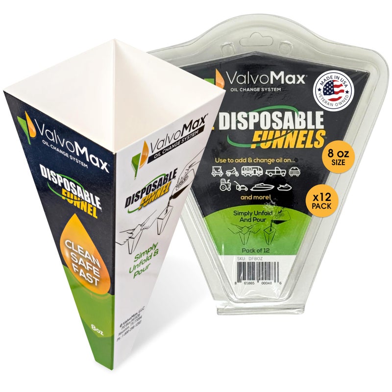 ValvoMax Disposable Funnels 12Pack 8oz Glossy Cardstock Paper Funnels for Oil Changes Automotive Fluids Coolant and Household Liquids - Image 3