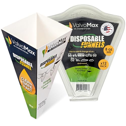 ValvoMax Disposable Funnels 12Pack 8oz Glossy Cardstock Paper Funnels for Oil Changes Automotive Fluids Coolant and Household Liquids - Image 1