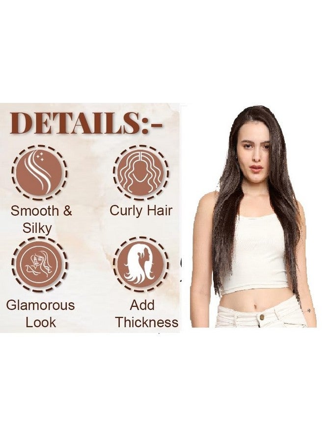 MoonEyes Natural Brown Straight Hair Extensions In High Temperature Synthetic Fiber In 24 Inch 5 Clips Head In 1 Piece For Women And Girls (Light Brown) - Image 4