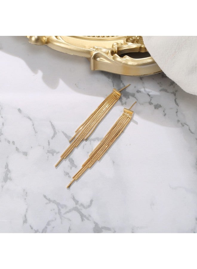 BriLove Fashion Long Chandelier Tassel Fringe Dangle Drop Earrings For Wedding Women Party Prom Gold-Tone - Image 3