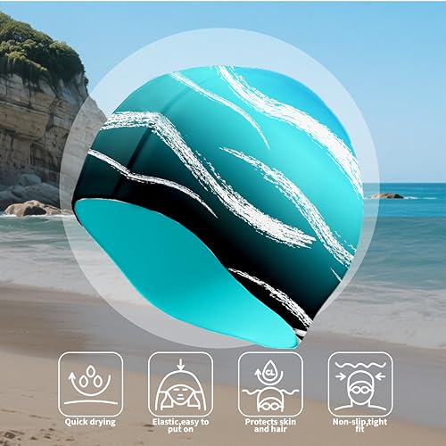 WRTMBOIF Swim Cap for Long Hair, Durable Silicone Swimming Caps for Women Adults Youths, Non-Slip Waterproof Swim Cap to Keep Hair Dry (Blue) - Image 3