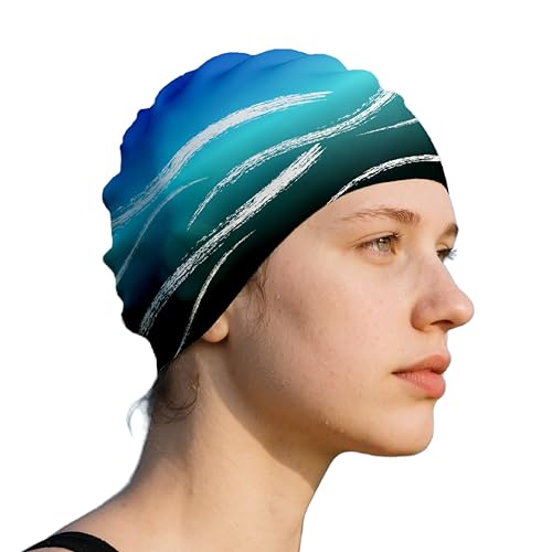 WRTMBOIF Swim Cap for Long Hair, Durable Silicone Swimming Caps for Women Adults Youths, Non-Slip Waterproof Swim Cap to Keep Hair Dry (Blue) - Image 1