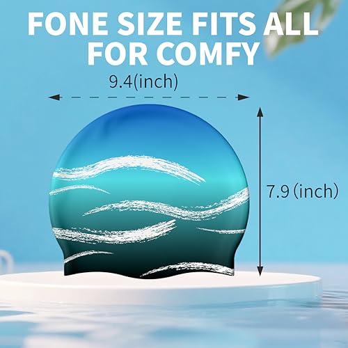 WRTMBOIF Swim Cap for Long Hair, Durable Silicone Swimming Caps for Women Adults Youths, Non-Slip Waterproof Swim Cap to Keep Hair Dry (Blue) - Image 4