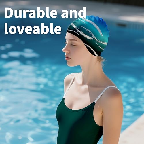 WRTMBOIF Swim Cap for Long Hair, Durable Silicone Swimming Caps for Women Adults Youths, Non-Slip Waterproof Swim Cap to Keep Hair Dry (Blue) - Image 5