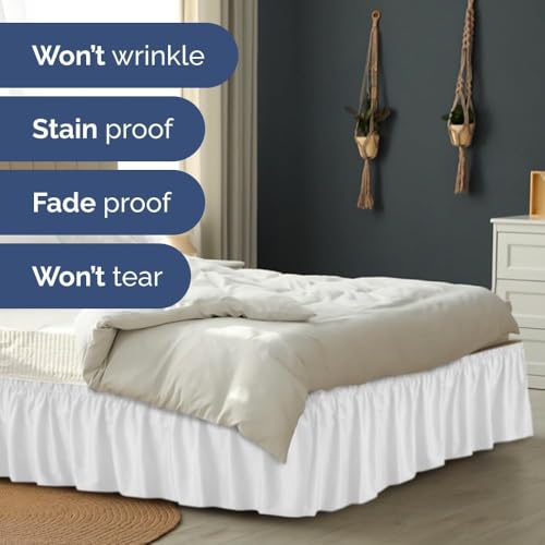 Gorayoo Bedding Bed Skirt – Wrap Around Dust Ruffle Bed Frame Cover with Easy Fit Elastic Strap, Double Size 18 Inch Inch Drop, Microfiber Pleated, Machine Washable | White, (72inchx72inch) - Image 4