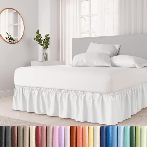 Gorayoo Bedding Bed Skirt – Wrap Around Dust Ruffle Bed Frame Cover with Easy Fit Elastic Strap, Double Size 18 Inch Inch Drop, Microfiber Pleated, Machine Washable | White, (72inchx72inch) - Image 1