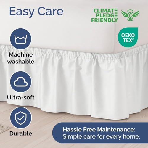Gorayoo Bedding Bed Skirt – Wrap Around Dust Ruffle Bed Frame Cover with Easy Fit Elastic Strap, Double Size 18 Inch Inch Drop, Microfiber Pleated, Machine Washable | White, (72inchx72inch) - Image 3