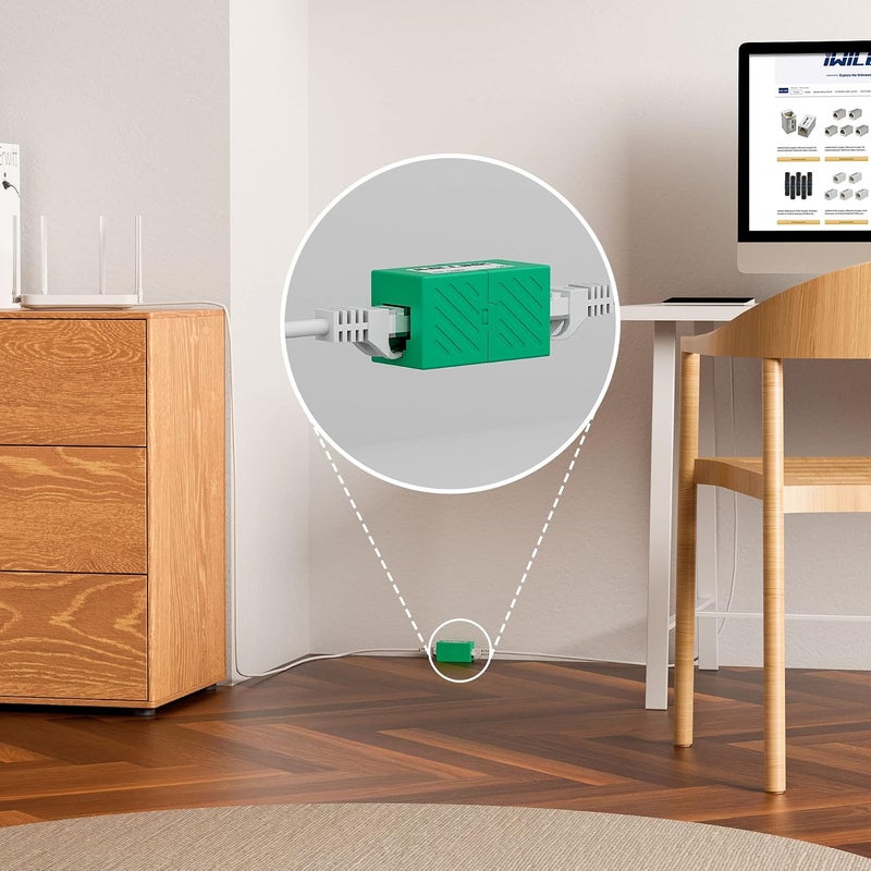 iwillink حزمة من 5 موصلات RJ45 Cat6 مدمجة، موصل إيثرنت أنثى إلى أنثى، موصل تمديد إيثرنت لكابلات إيثرنت Cat6/Cat5e/Cat5، أخضر - Image 2