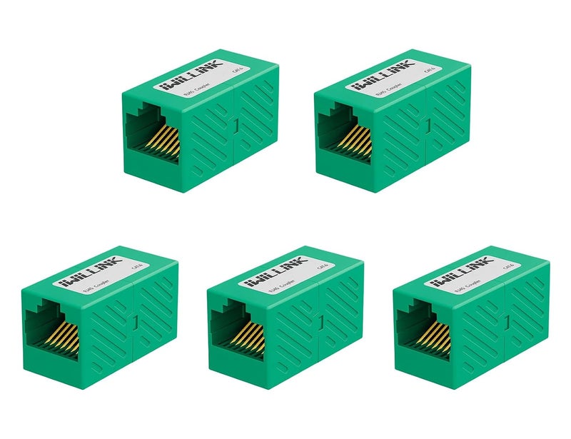 iwillink حزمة من 5 موصلات RJ45 Cat6 مدمجة، موصل إيثرنت أنثى إلى أنثى، موصل تمديد إيثرنت لكابلات إيثرنت Cat6/Cat5e/Cat5، أخضر - Image 1