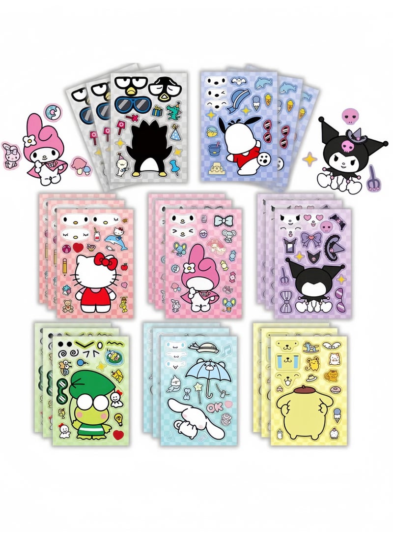 Sanrio 8 Sheets/Set Sanrio Hello Kitty Cinnamoroll Stickers Make a Face Puzzle Stickers Waterproof Stickers DIY Craft for Kids - Image 1