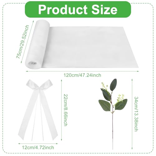 Easywiny 24 Sets Wedding Aisle Decorations for Ceremony Set Wedding Chair Decorations White Ribbon Bows Artificial Eucalyptus Stem Chair Sashes for Weddings Party Bench Church Pew Aisle Decor (Elegant White) - Image 2