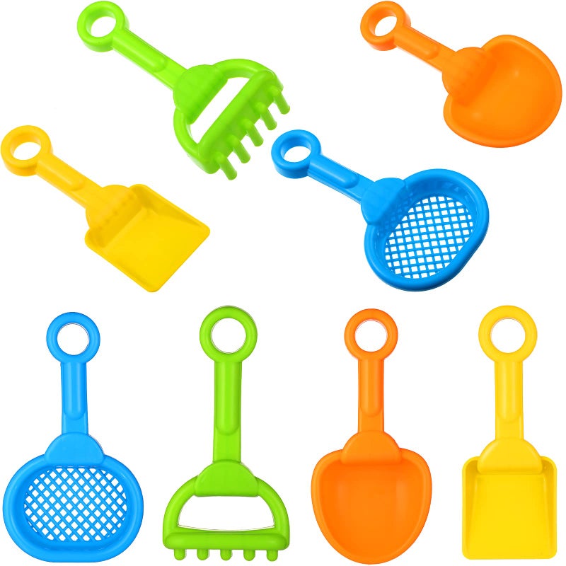 Skylety 8 Pieces Sand Shovels for Kids Colorful Plastic Rake Summer Beach Sand Sifter Shovel for Planting Digging Garden Tool Travel Beach Essentials - Image 1