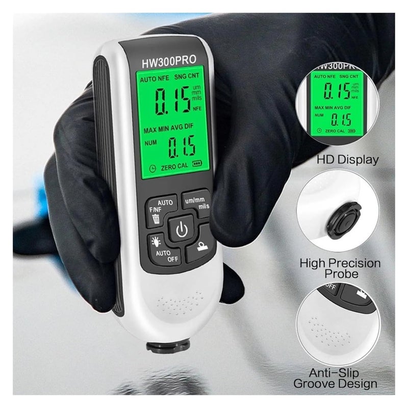 مقياس سمك الطلاء الأبيض 0-2000 ميكرومتر، مقياس طلاء السيارات الحديدي وغير الحديدي، جهاز اختبار يدوي - Image 3