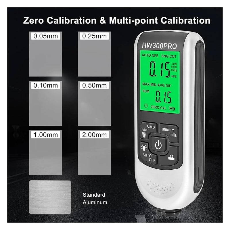 مقياس سمك الطلاء الأبيض 0-2000 ميكرومتر، مقياس طلاء السيارات الحديدي وغير الحديدي، جهاز اختبار يدوي - Image 5