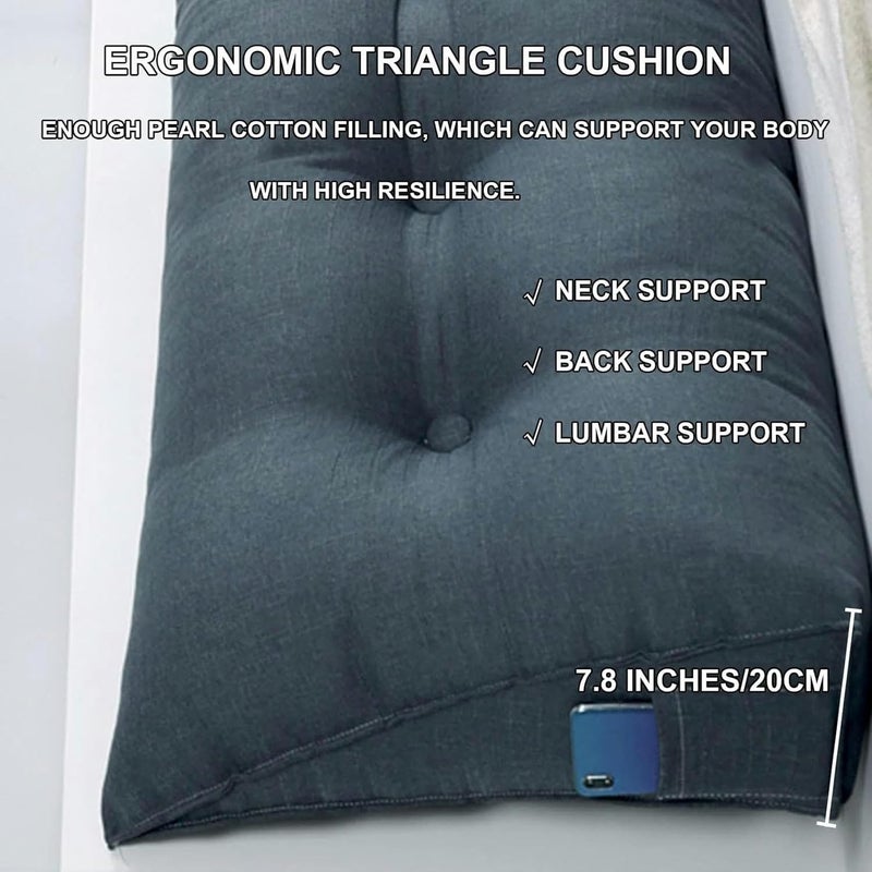 Linen Wedge Headboard Pillow,Large Bolster Triangular Headboard Reading Pillow,Solid Color Positioning Bed Rest Cushion Daybed Backrest with Removable Cover - Image 3