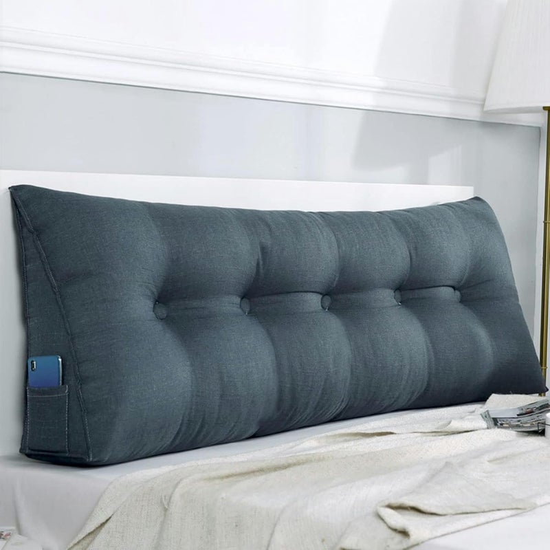 Linen Wedge Headboard Pillow,Large Bolster Triangular Headboard Reading Pillow,Solid Color Positioning Bed Rest Cushion Daybed Backrest with Removable Cover - Image 1