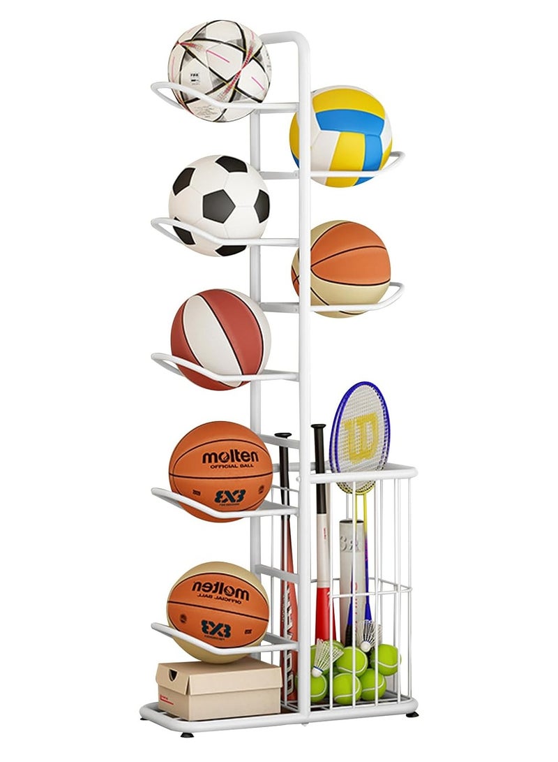DubaiGallery Basketball Display Rack with Storage Basket for Household, Sports Equipment Rack Garage Sports Organizer Display Stand for Balls - Image 1