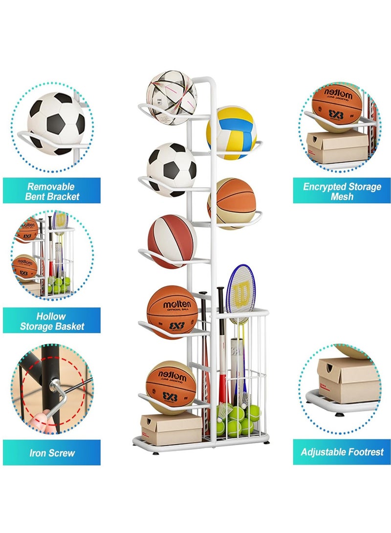 DubaiGallery Basketball Display Rack with Storage Basket for Household, Sports Equipment Rack Garage Sports Organizer Display Stand for Balls - Image 2