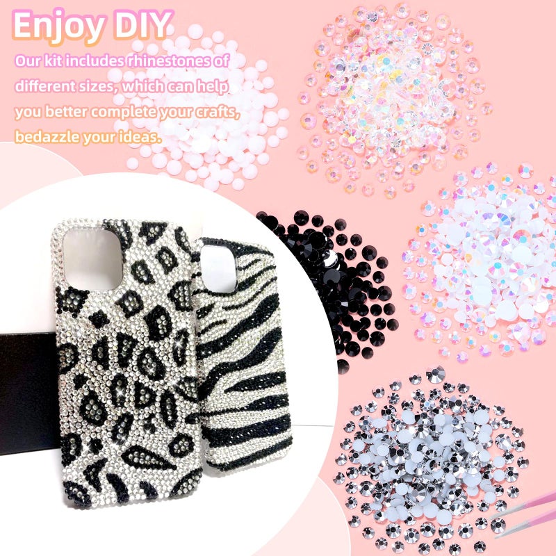 Uotey 12000 قطعة من أحجار الراين الجيلي الراتنجية للحرف اليدوية، أحجام متعددة من الجواهر البيضاء والسوداء ذات القاعدة المسطحة، أحجار الراين الراتنجية المتلألئة مع أداة التقاط للحرف اليدوية، الملابس، الأحذية، الأقمشة، فن الأظافر - Image 5