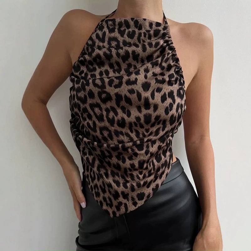 Women's Halter Neck Irregular Shapewear Camisole Top Leopard Print Street Style - Image 1