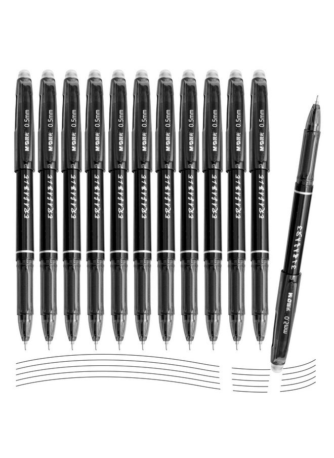 M&G Erasable Gel Pens, 12 Pcs Erasable Pens Fine Point 0.5Mm, Black Erasable Gel Ink Pens With Comfort Grip And Cap, Make Mistakes Disappear For Drawing Writing Planner And Crossword Puzzles  - Image 1