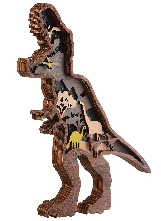 Chunful - Dinosaur Wall Decor Wooden Dinosaur Room Decor for Boys Dinosaur Nursery Decor Dinosaur Wall Art Dino Wall Decor for Kids Toddlers Bedroom Bathroom Playroom Living Room Decorations, 8.7 x 9.8 x 1 Inch - Image 1
