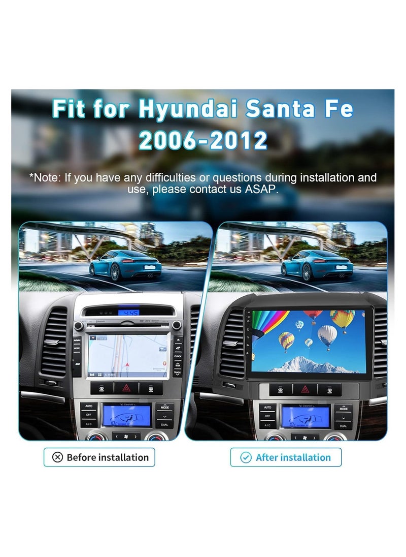 SHEZA STAR - Android Car Stereo for Hyundai Santa Fe 2006 2007 2008 2009 2010 2011 2012 6GB RAM 128GB ROM 9 Inch Support SIM Card, Apple Carplay, MirrorLink WiFi BT, IPS Touch Screen with AHD Camera Included - Image 1