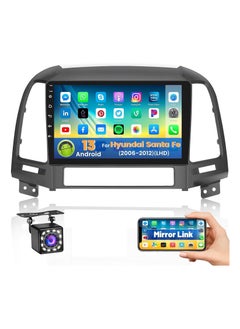Android Car Stereo for Hyundai Santa Fe 2006 2007 2008 2009 2010 2011 2012 6GB RAM 128GB ROM 9 Inch Support SIM Card, Apple Carplay, MirrorLink WiFi BT, IPS Touch Screen with AHD Camera Included