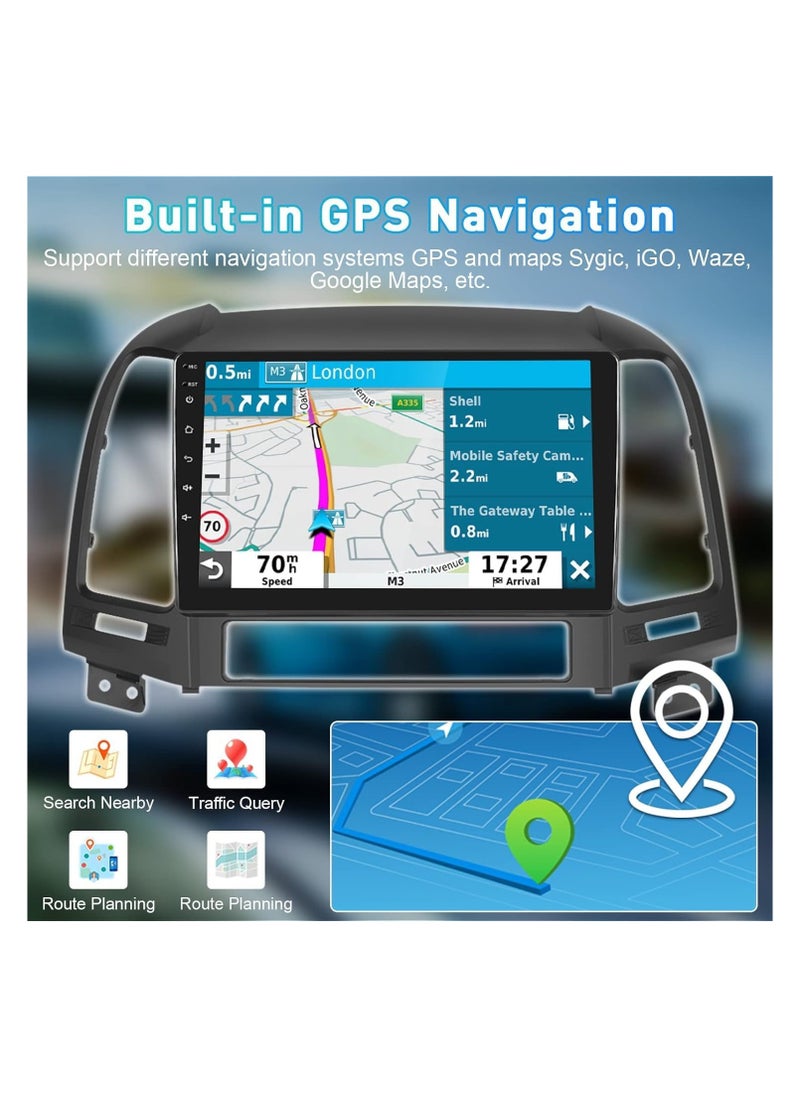 SHEZA STAR - Android Car Stereo for Hyundai Santa Fe 2006 2007 2008 2009 2010 2011 2012 6GB RAM 128GB ROM 9 Inch Support SIM Card, Apple Carplay, MirrorLink WiFi BT, IPS Touch Screen with AHD Camera Included - Image 1