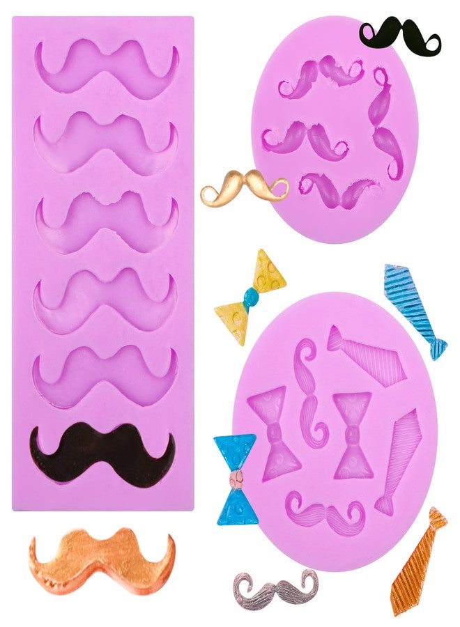 acvcatto Silicone Mustache and Bow Tie Fondant Mold Set, Purple, 3-Piece Decorating Kit, for Father's Day Cake Decoration Cupcake Topper Candy Fondant Sugar Craft Gum Paste Clay Resin - Image 1