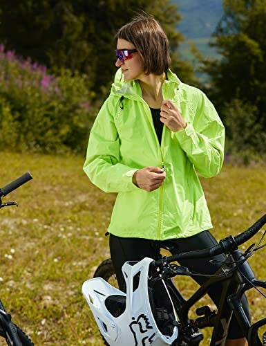 baleaf Women's Rain Jackets Running Waterproof Windbreaker with Hood Packable Light Rain Coat Reflective Cycling Golf Hiking Gear Yellow S - Image 3