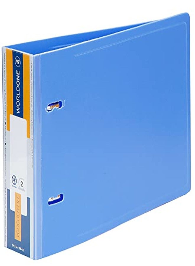Worldone A5 Size PP Voucher File for A5 Size (Half of A4/photocopy Paper) documents, 2D Ring 40mm Metallic Clip, 1.5mm PP Sheet, Clear Spine Label, Cover Lock, Plastic Stopper, Blue, Pack of 2 - Image 2