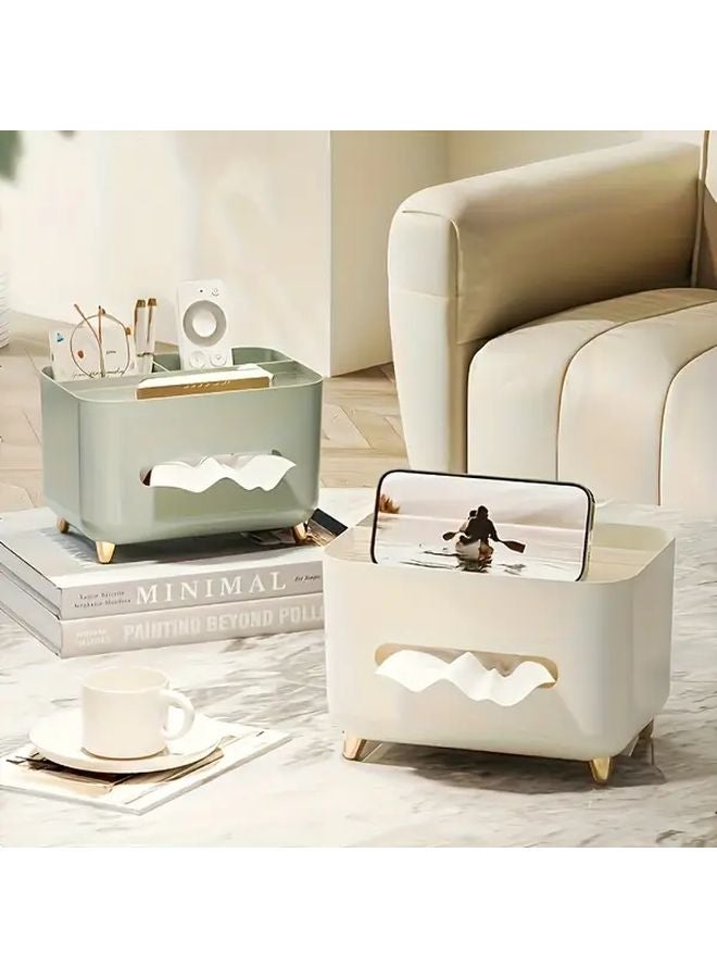 Modern Minimalist Cream White Golden Plastic Storage Box Tissue Holder Organizer - Image 2
