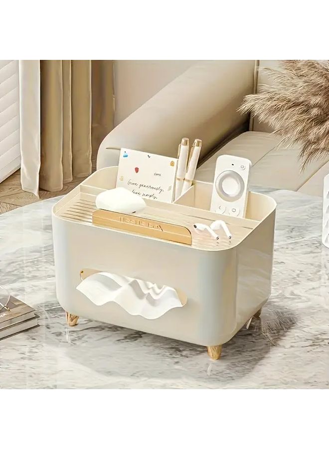 Modern Minimalist Cream White Golden Plastic Storage Box Tissue Holder Organizer - Image 1