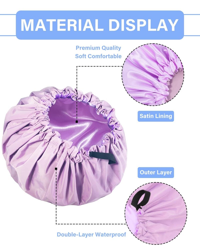 Aquior غطاء دش أكويور، أغطية دش قابلة للتعديل الإضافي للنساء، غطاء شعر مقاوم للماء بطبقتين، غطاء شعر كبير الحجم لجميع أنواع الشعر، لحمام سبا الفتيات، ناعم ومريح (بنفسجي) - Image 2