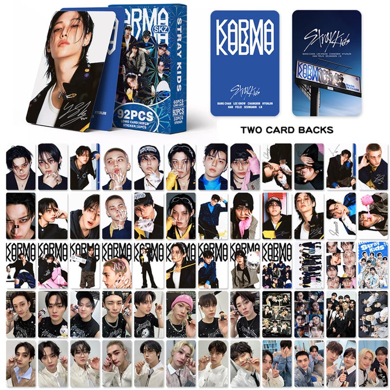 KPOPBP 92 PCS Karma Album Photocards Kpop SKZ Lomo Cards and 32 PCS Laptop Sticker, Gift for Boys and Girls - Image 3