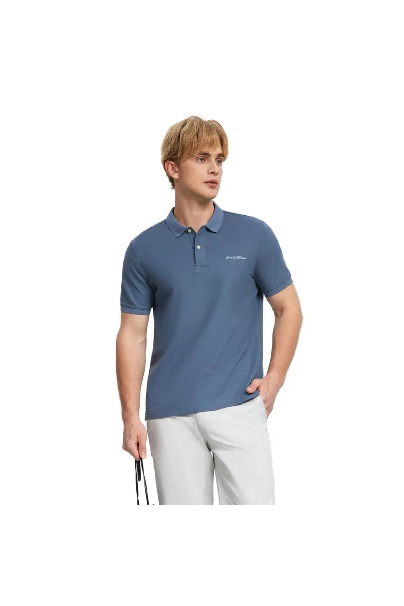GIORDANO Men's Blue Tapered Fit Polo Shirt