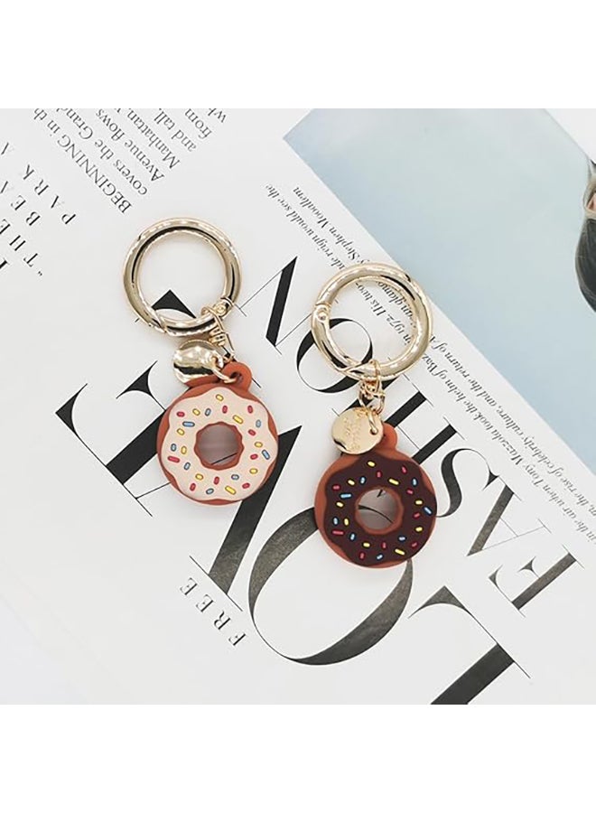 O Ozone O Ozone 2 Pack Silicone AirTag Case with Keychain |Cute Donut Design Protective Holder with Anti-Lost Clip, Anti-Drop Scratch-Resistant AirTag Accessories for Kids, Pets, Backpacks, Luggage- Brown & Beige - Image 2