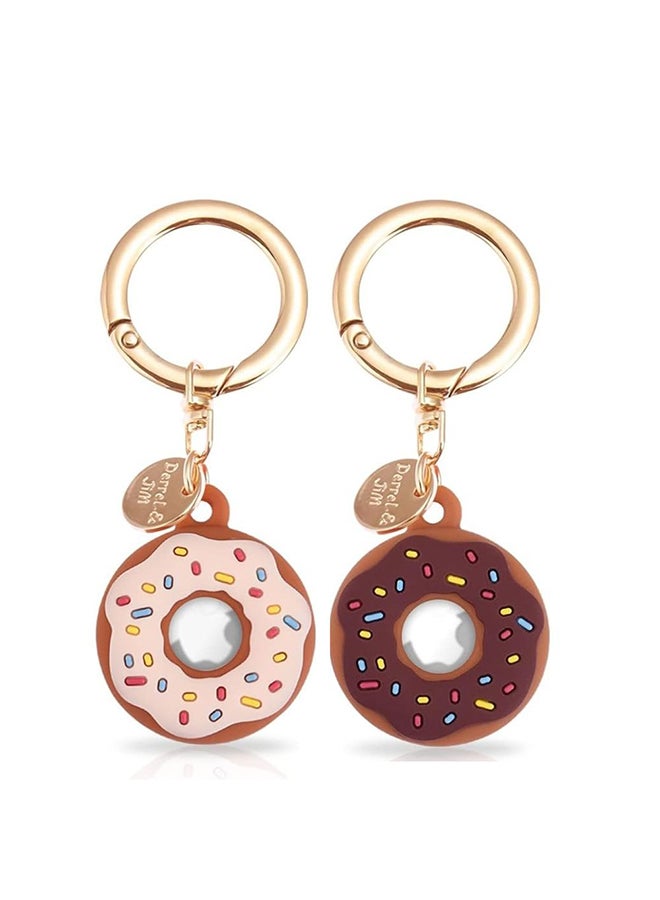 O Ozone O Ozone 2 Pack Silicone AirTag Case with Keychain |Cute Donut Design Protective Holder with Anti-Lost Clip, Anti-Drop Scratch-Resistant AirTag Accessories for Kids, Pets, Backpacks, Luggage- Brown & Beige - Image 1